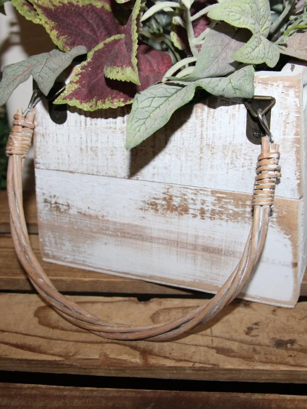 White Shabby Distressed Wood Basket Box with French Arrangement